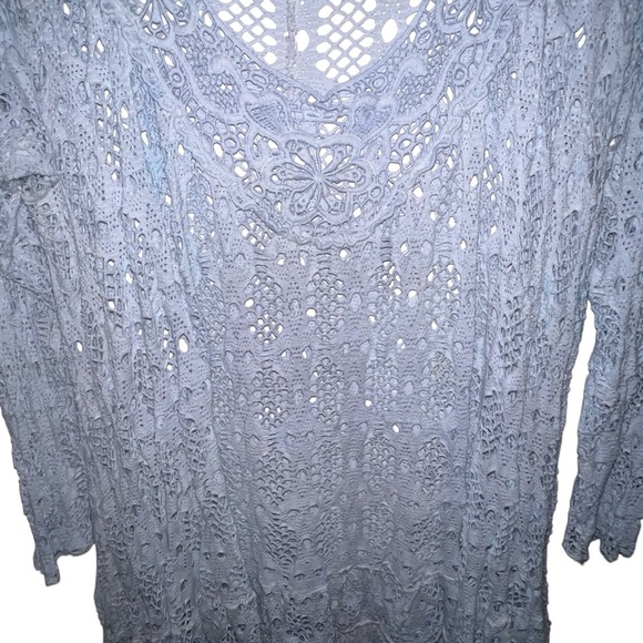 EUC Cocco Bella Italy Lace Crochet Long Sleeve Top in Light Blue Tier Ruffle Hem - Picture 3 of 5